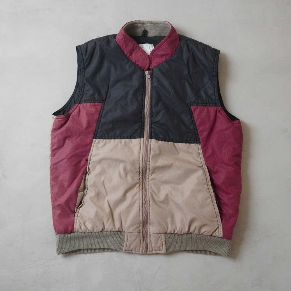 Vintage Repage Colorblock Puffer Vest Mens Large Black Tan Burgundy Full Zip